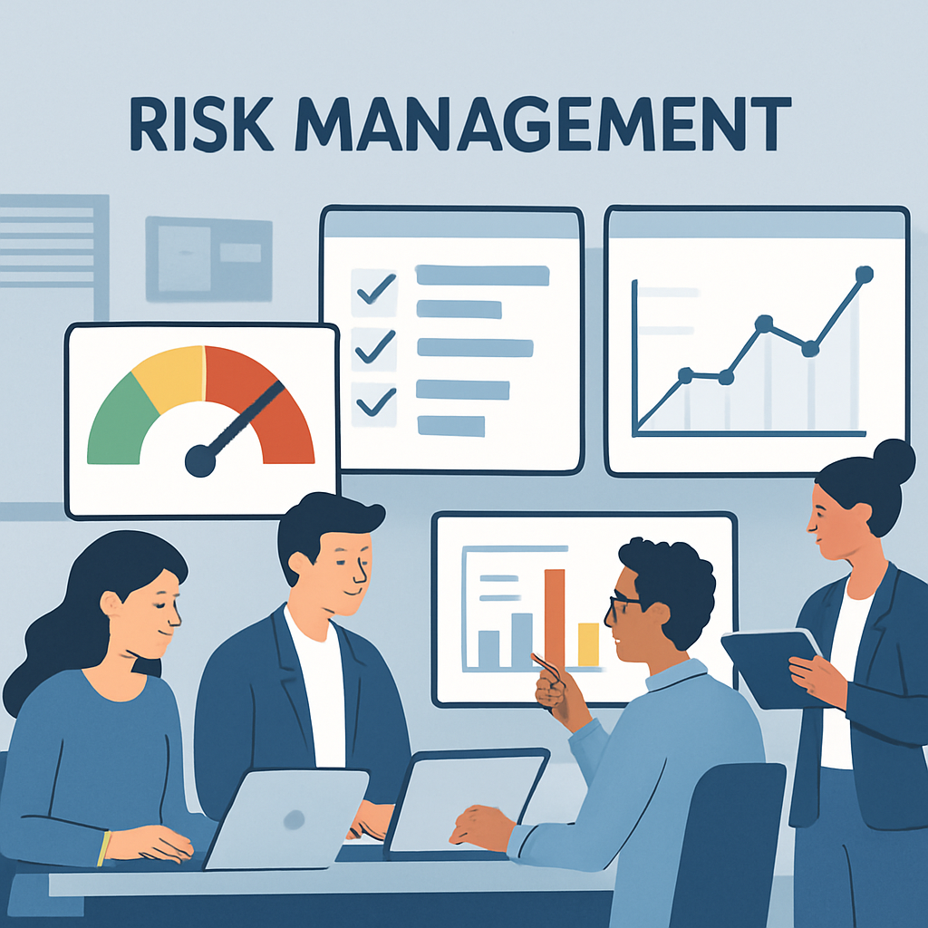 Image depicting a team of risk management experts using software tools